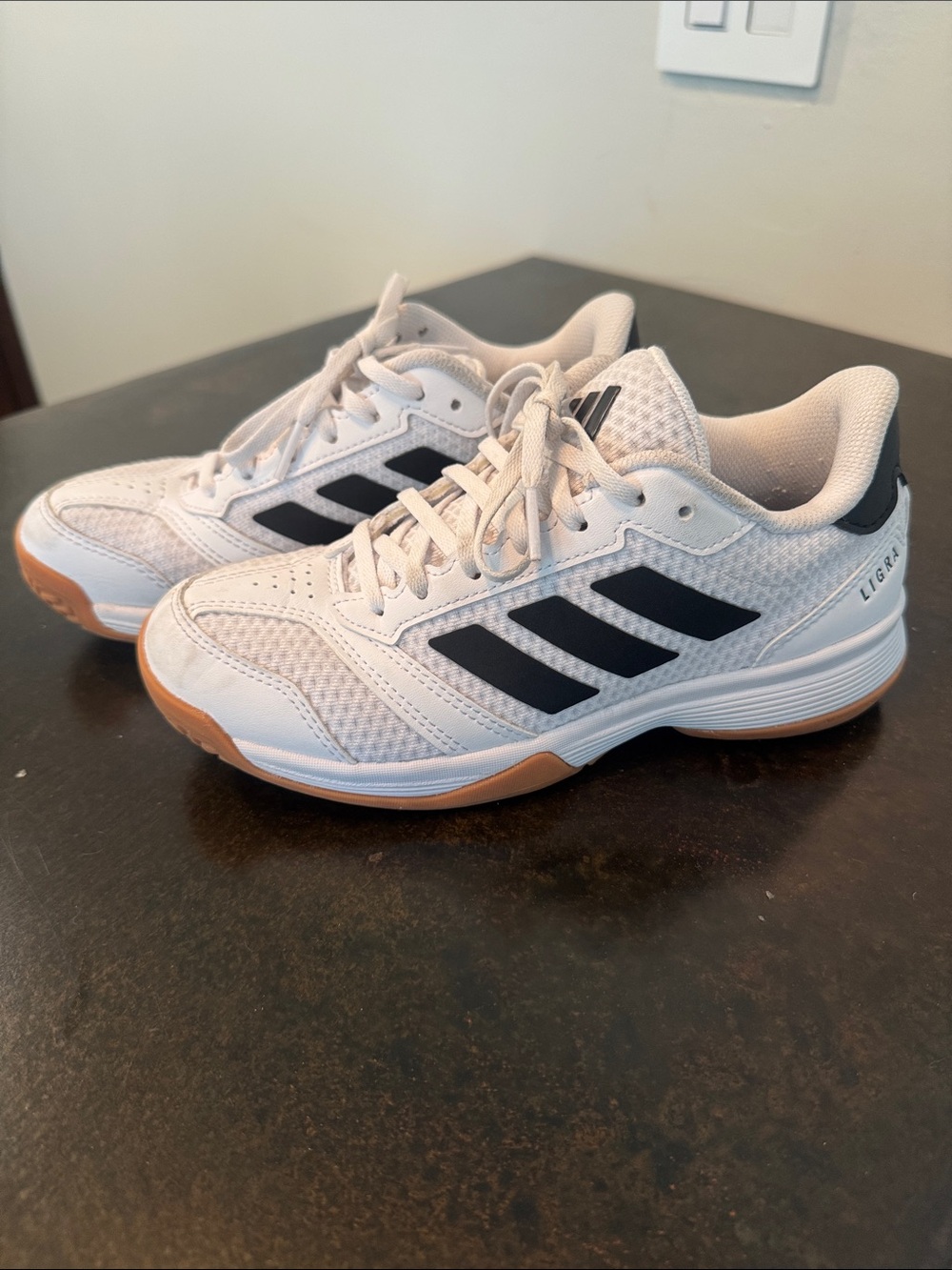 adidas Kids White Sneakers with Black Stripes and Gum Sole